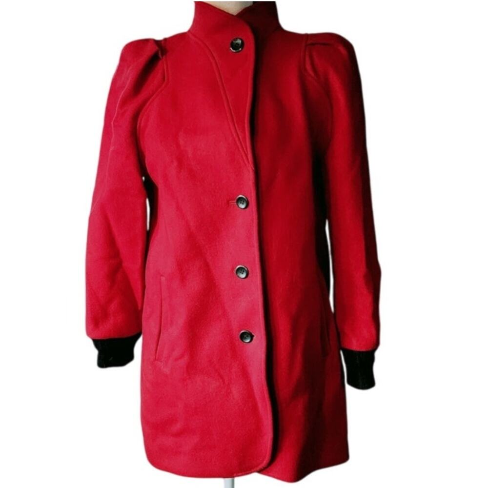 Vintage International Scene Red High Collared  100% Wool Peacoat  Size 9/10